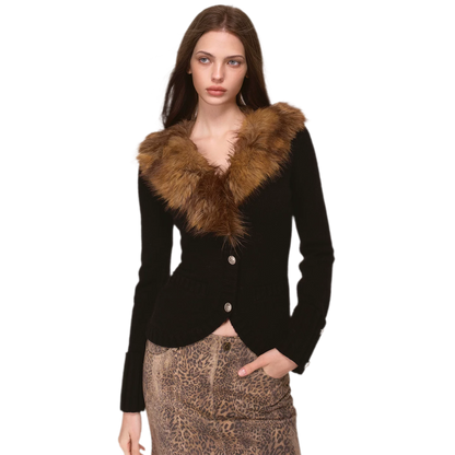 Veste en maille à col en fausse fourrure teintée
