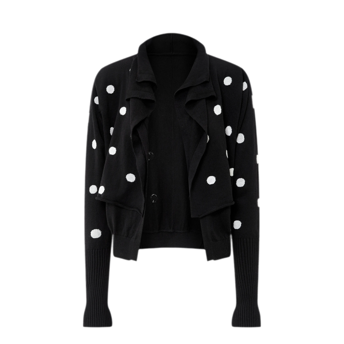 Cardigan in maglia drappeggiato a pois — Carica immagine 12 in vista galleria