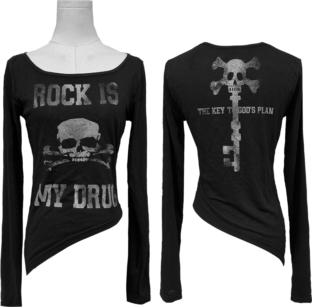 Distressed Graphic Fitted Long-Sleeve T-Shirt