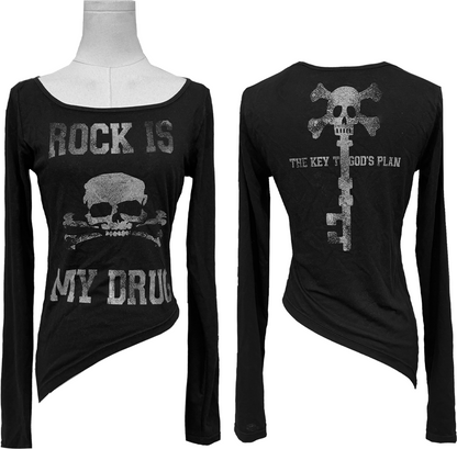 Distressed Graphic Fitted Long-Sleeve T-Shirt