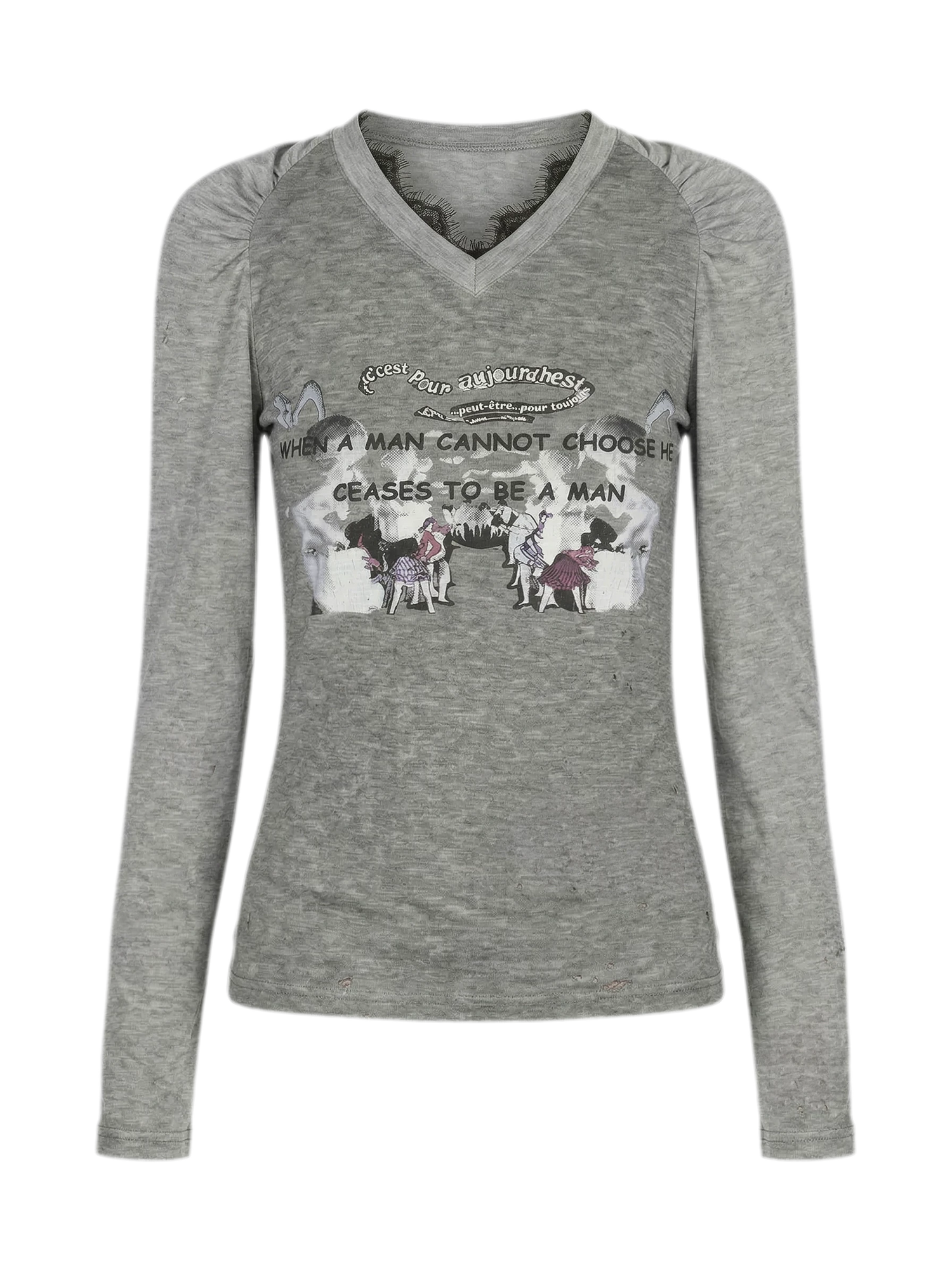 Lace Panel Fitted Long-Sleeve T-Shirt