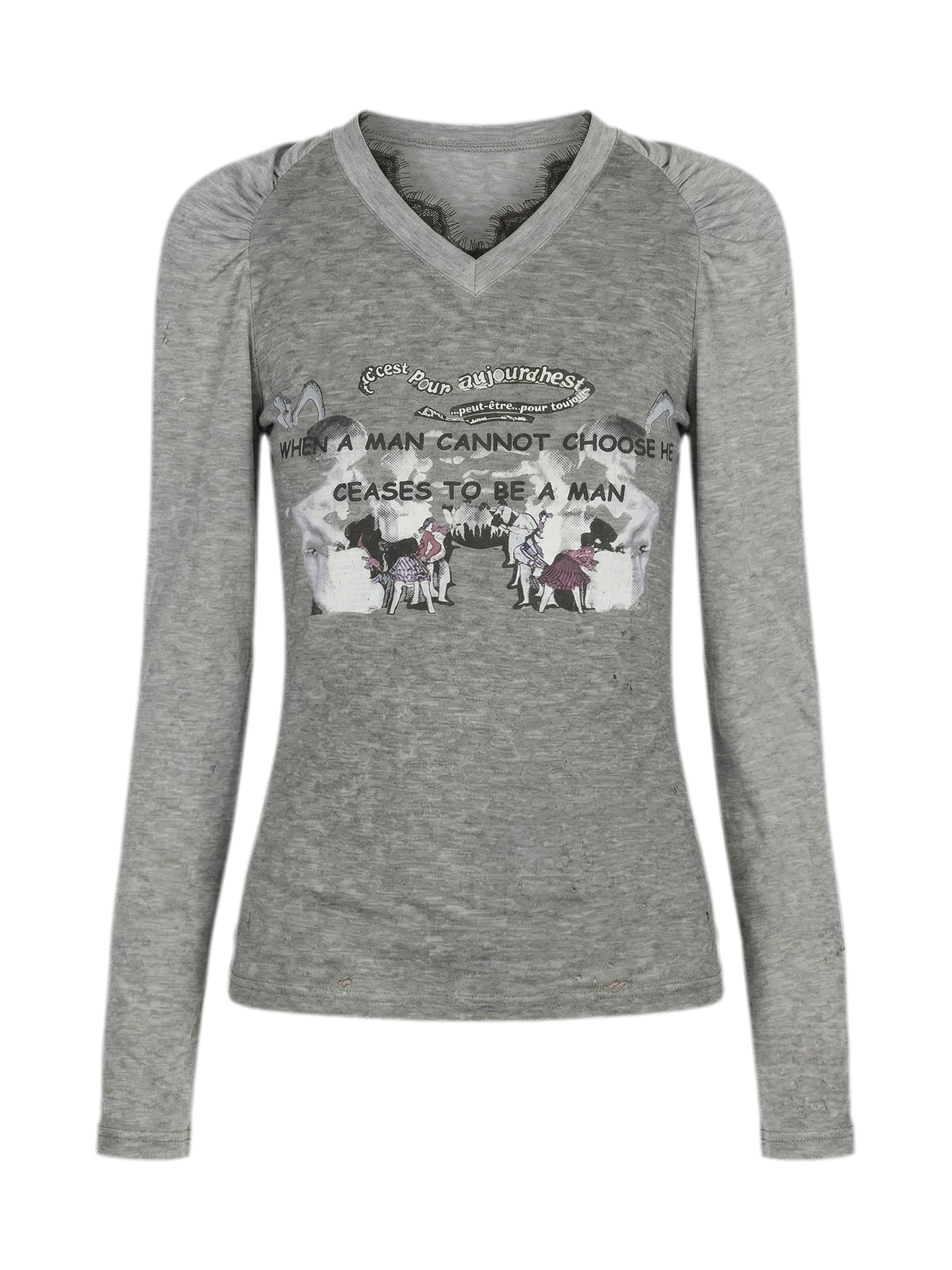 Lace Panel Fitted Long-Sleeve T-Shirt