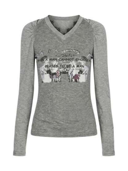 Lace Panel Fitted Long-Sleeve T-Shirt