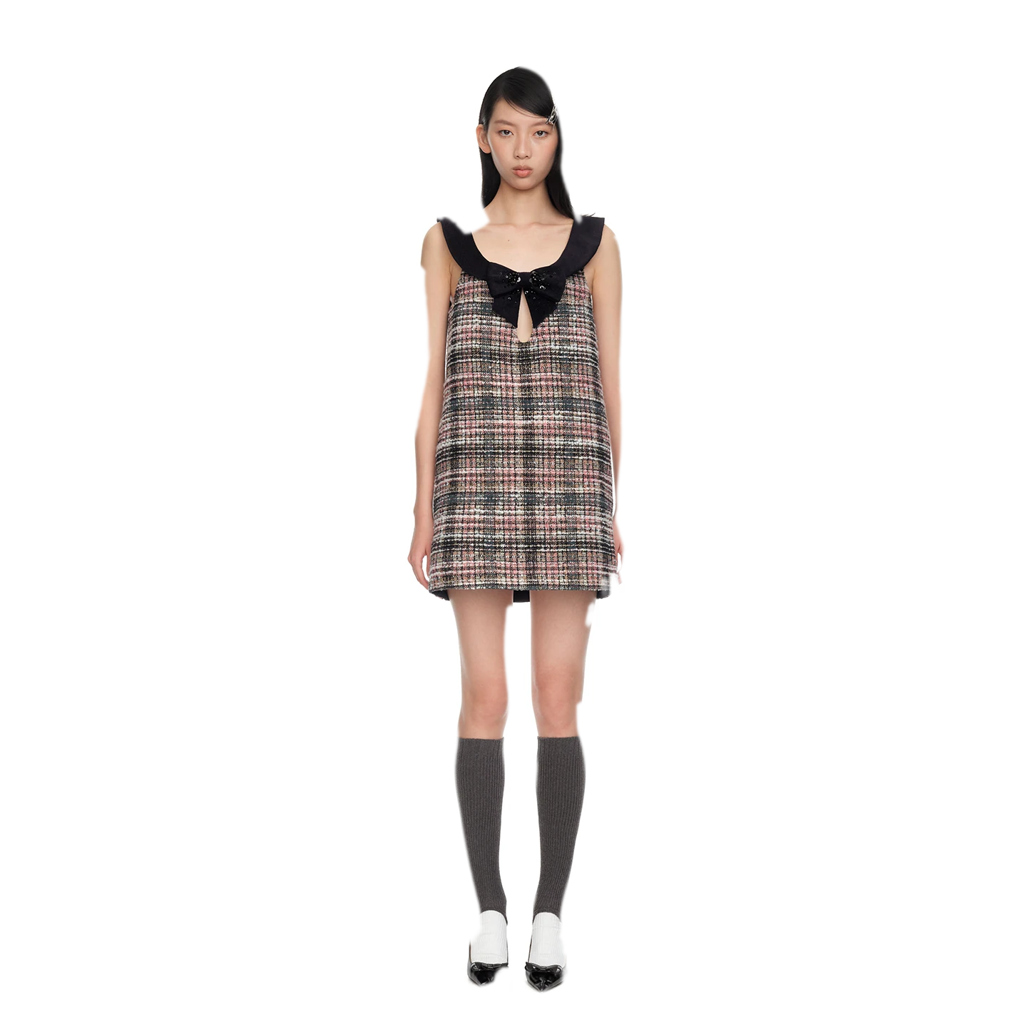 Plaid Tweed Bowknot A-Line Dress