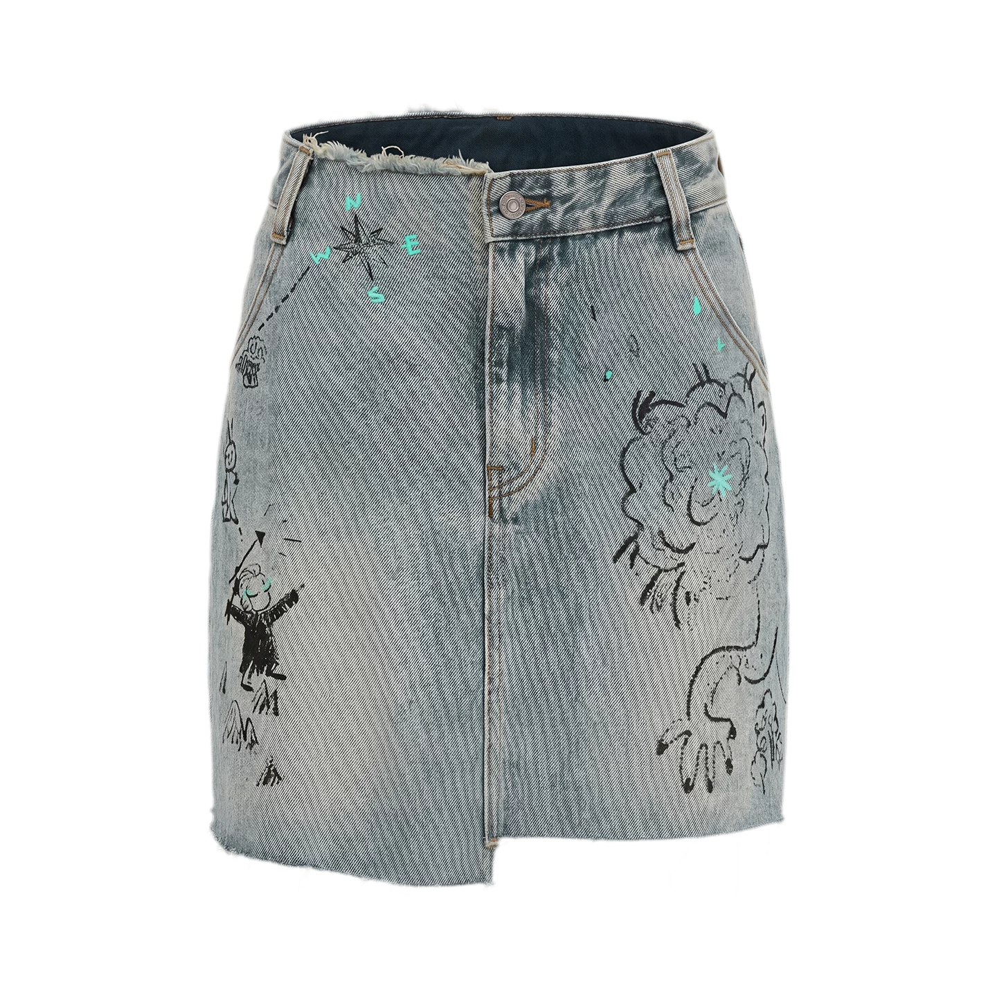 Washed Graffiti A-Line Denim Skirt