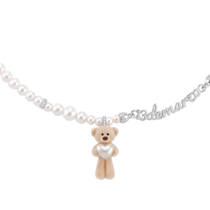 Bear Hug Pearl Heart Necklace