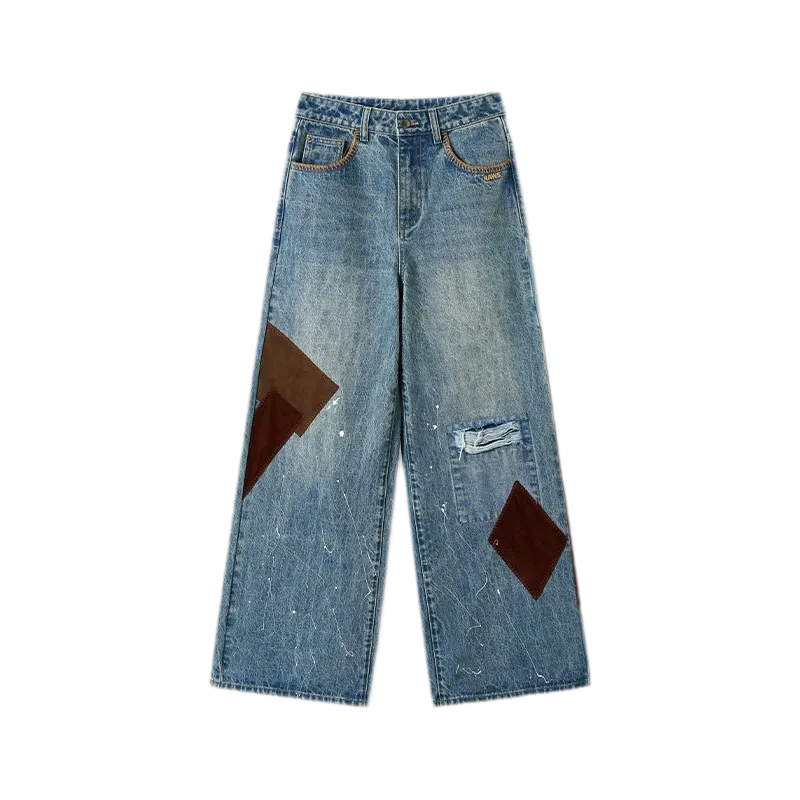 Washed Patchwork Jeans