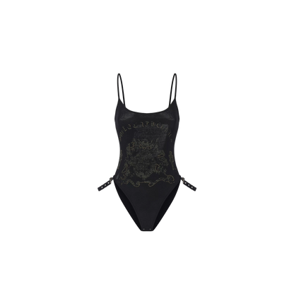 Gothic Print Waist-Exposed Vest