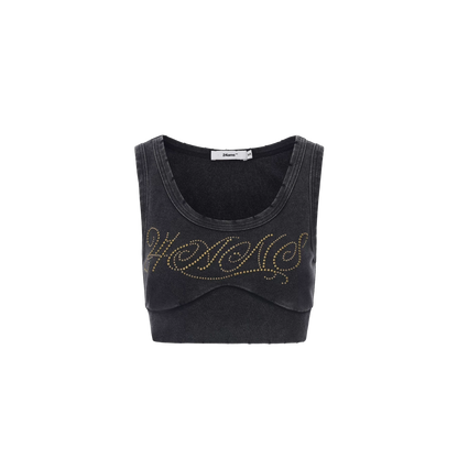 Washed Rhinestone Distressed Tank Top