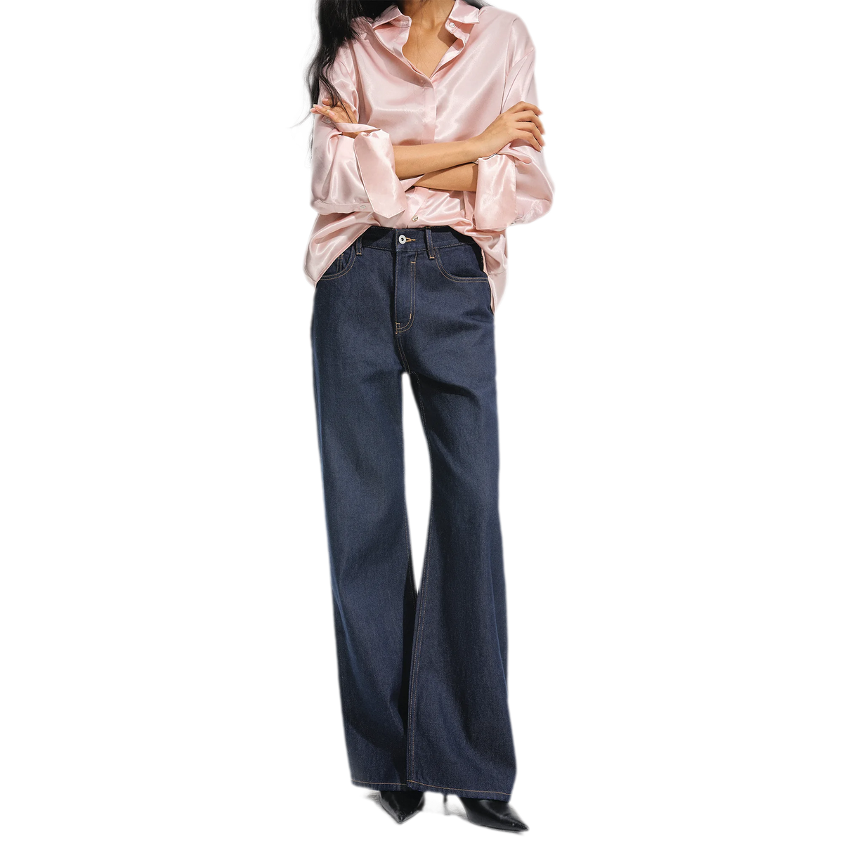 Jeans met contrasterende stiksels en hoge taille
