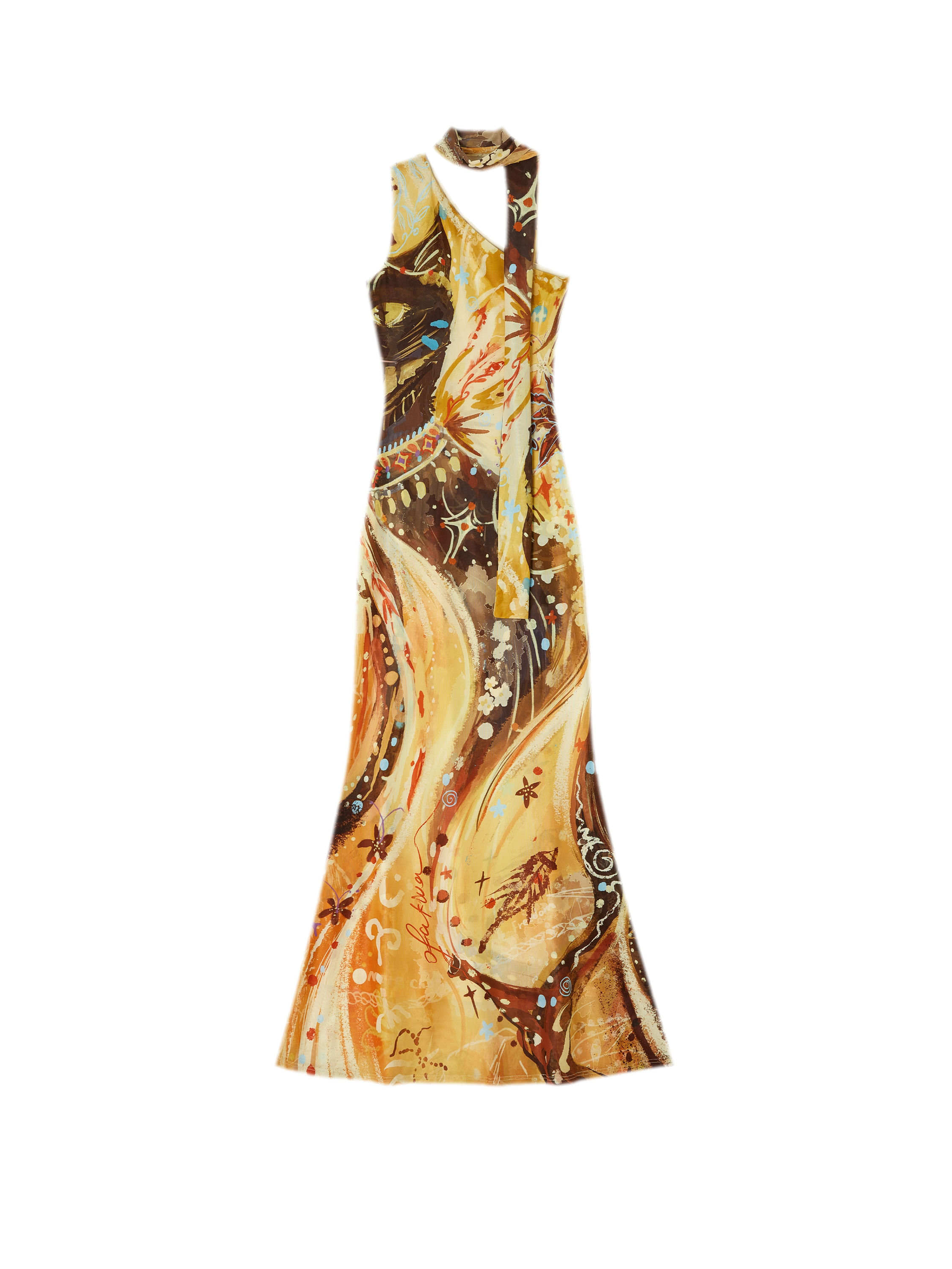 Printed One-Shoulder Fishtail Dress