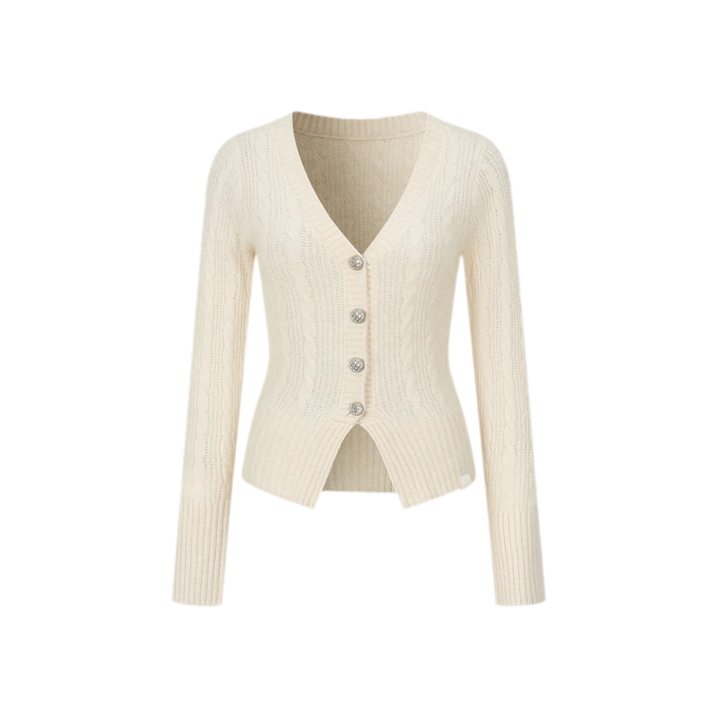 Brushed Cable-Knit Fitted Cardigan