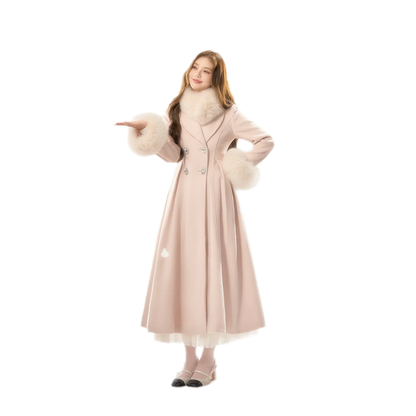 Double-Breasted Cinched Wool Blend Coat