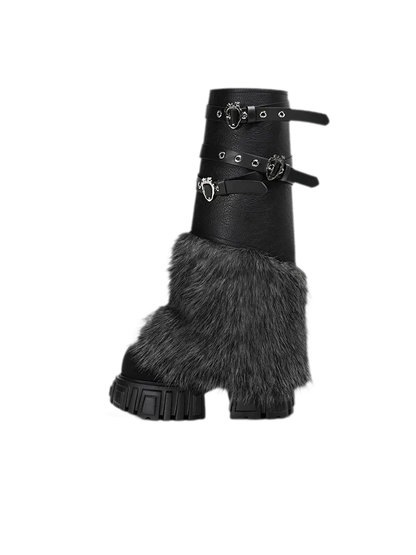 Fur Platform Combat Boots