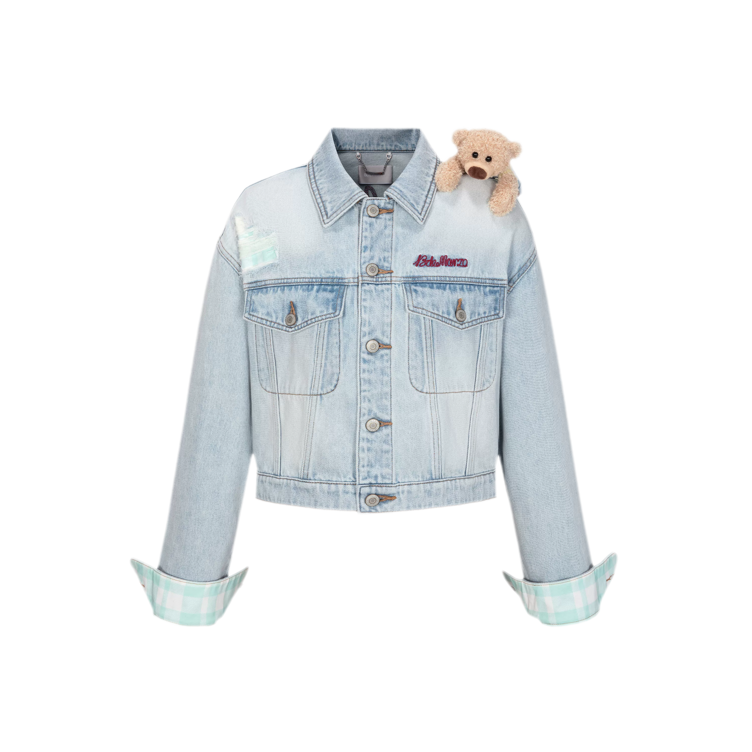 Plaid Cuffed Denim Jacket