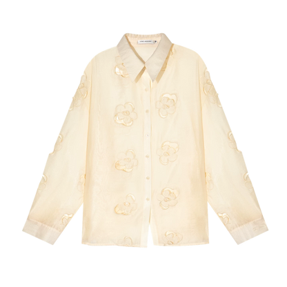 Hollow Floral Embroidered Polo Collar Two-Piece Set