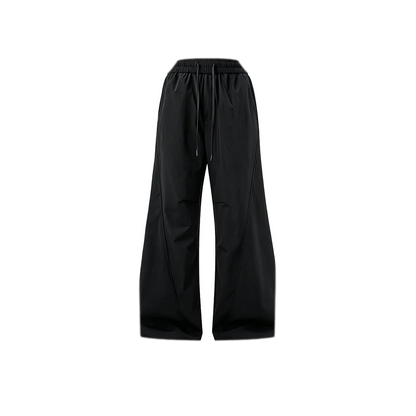 Shiny Panel Wide-Leg Nylon Pants