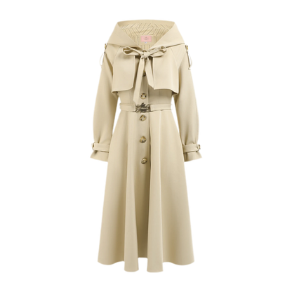 Waist-Defined Hooded Trench Coat