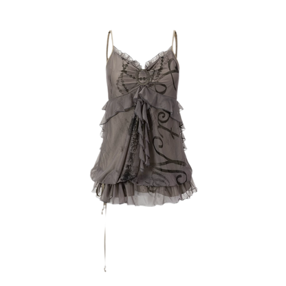 Graffiti Mesh Ruffle Camisole
