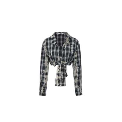 Distressed Plaid Cropped Shirt