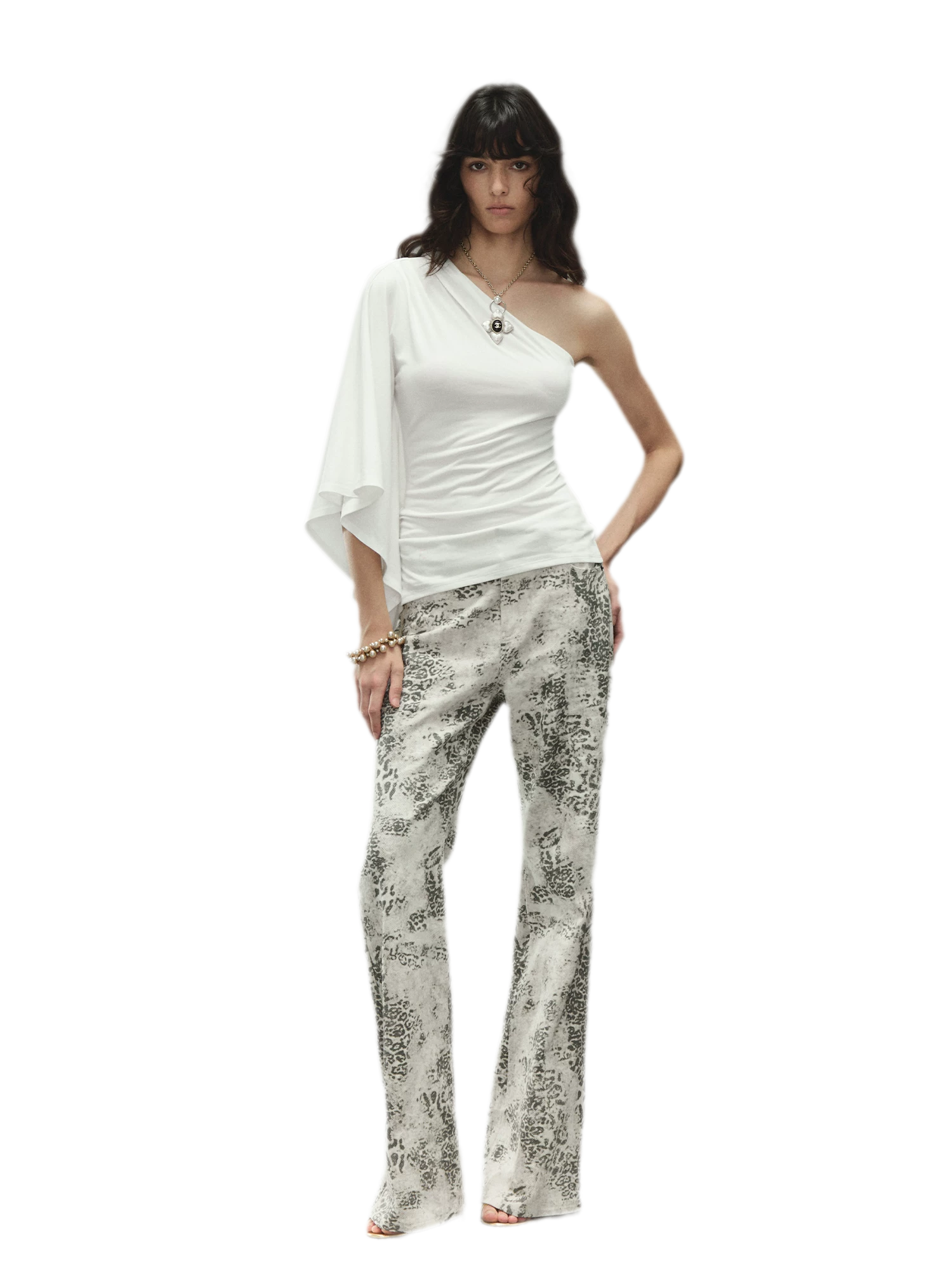 Vintage Leopard Print Washed Denim Pants