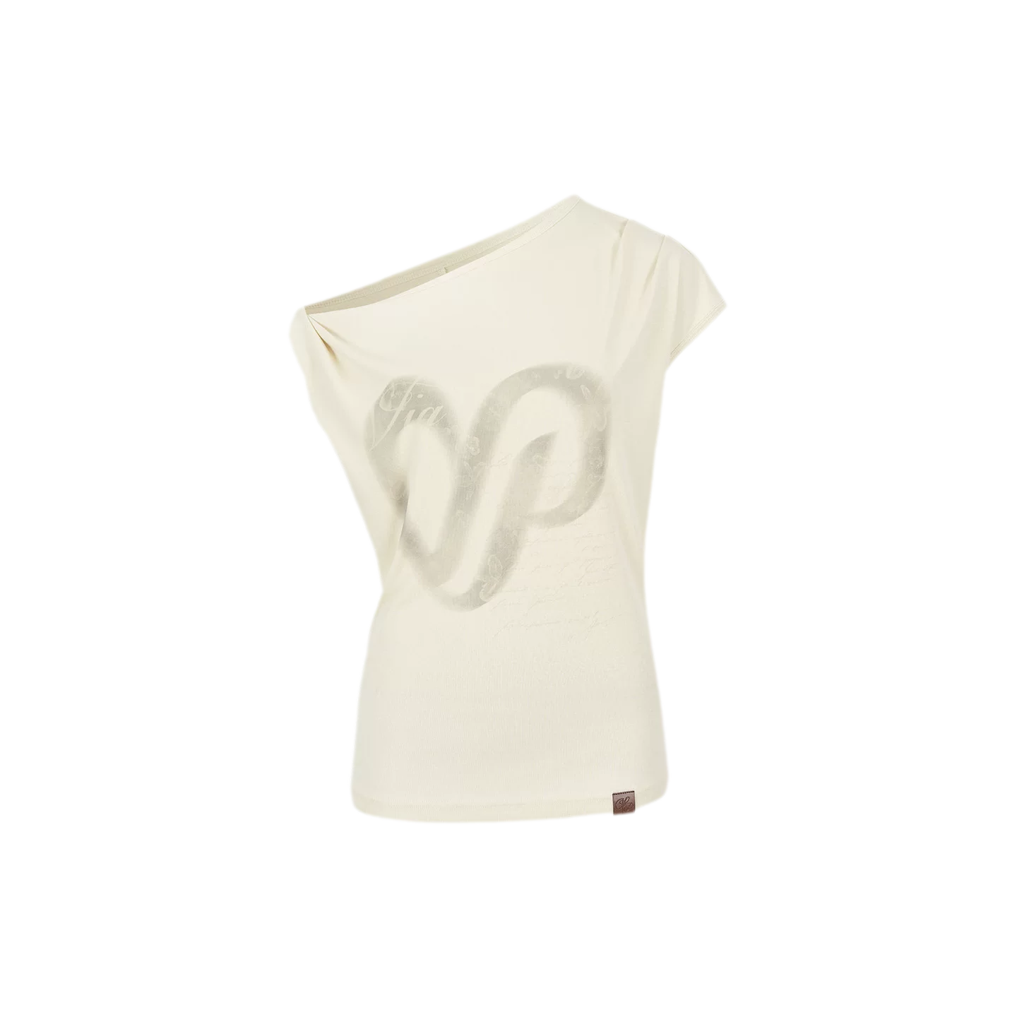 Asymmetric Shoulder Heart Logo Ruched Waist T-shirt