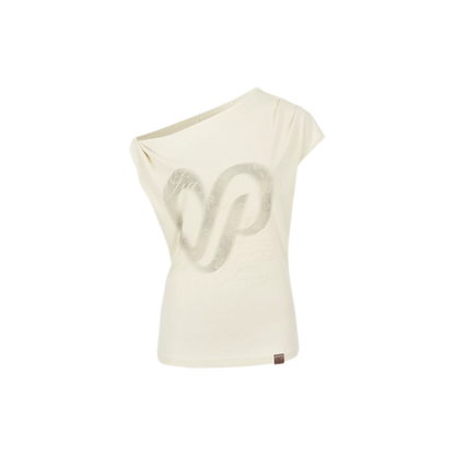 Asymmetric Shoulder Heart Logo Ruched Waist T-shirt