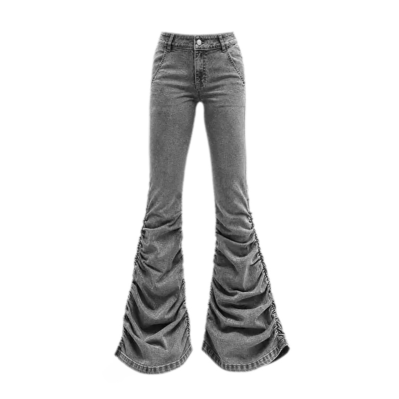 Washed Low-Rise Ruched Flare Jeans