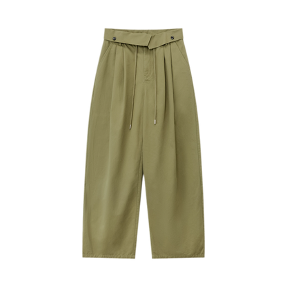 Washed Cross-Waistband Wide-Leg Pants
