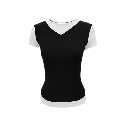Contrast Faux Two-Piece T-Shirt