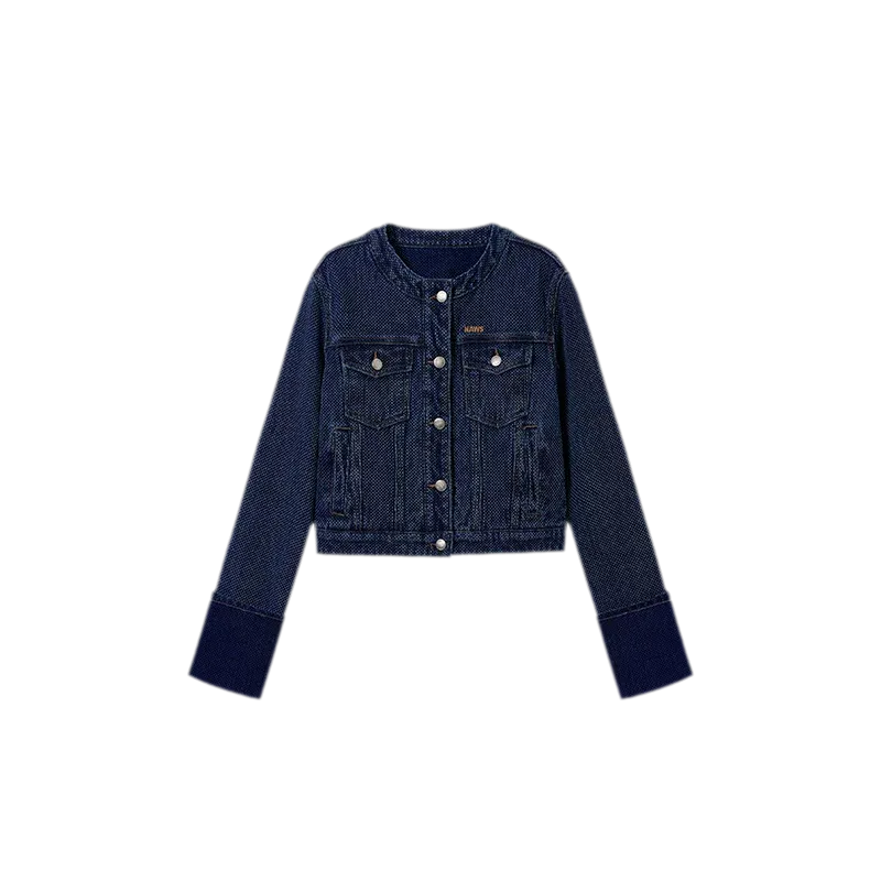 Textured Jacquard Cropped Denim Jacket