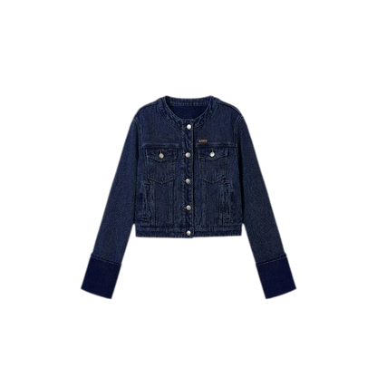 Textured Jacquard Cropped Denim Jacket
