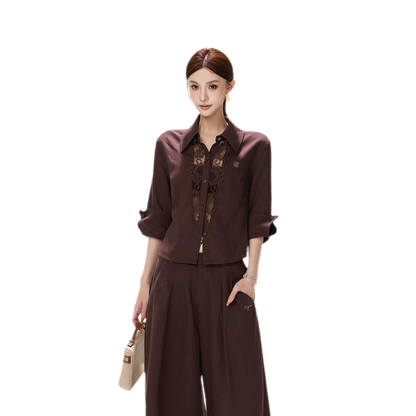 Lace Panel Cropped Shirt