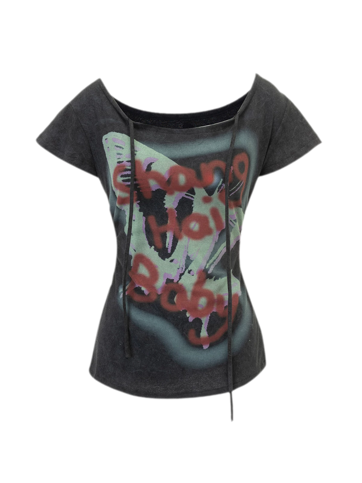 Graffiti Off-Shoulder Fitted T-Shirt