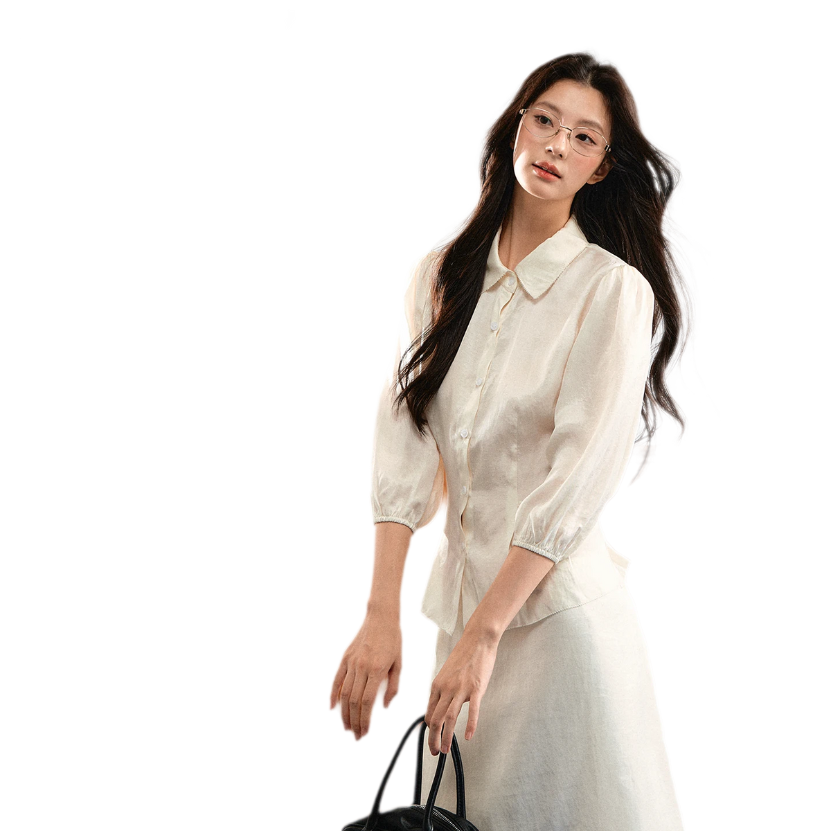 Linen Bubble Sleeve Top Skirt