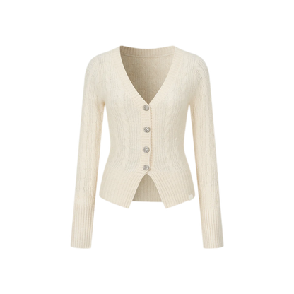 Brushed Cable-Knit Fitted Cardigan