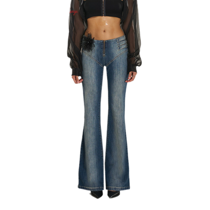 Washed Denim Multi-Belt Jeans