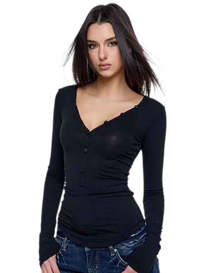 Slim V-Neck Knit Top