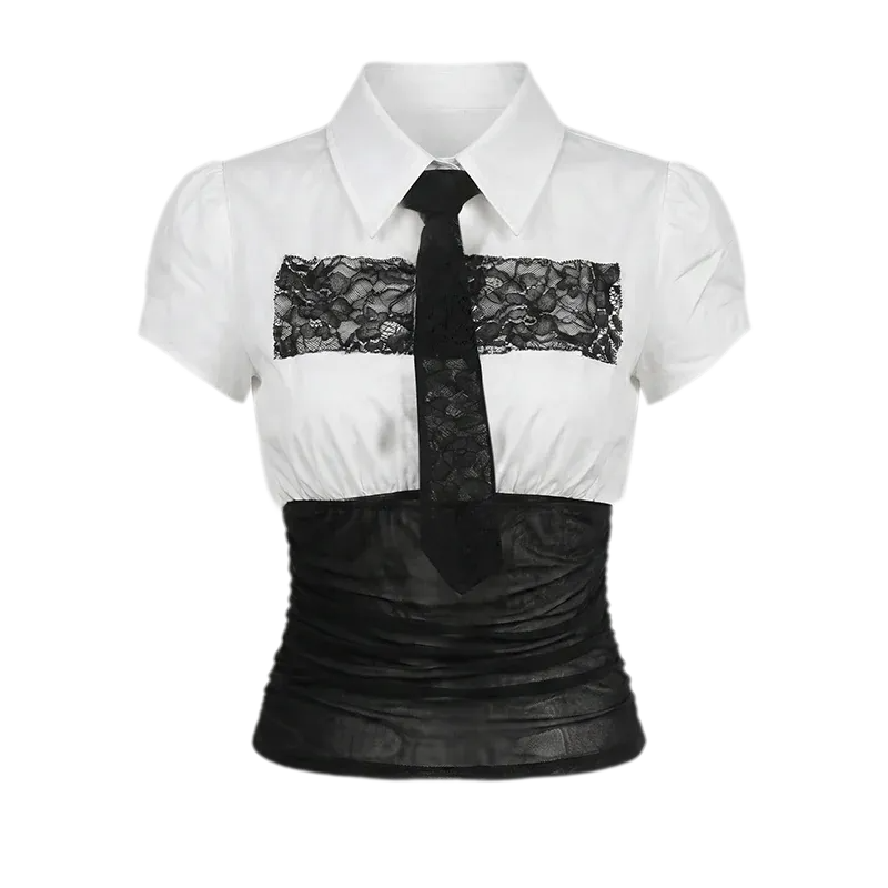 Lace Panel Cropped Shirt