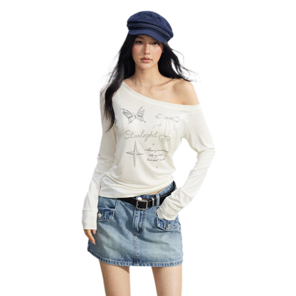 Asymmetric Off-Shoulder Sun Protection T-Shirt