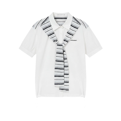 Striped Scarf Hem Shirt