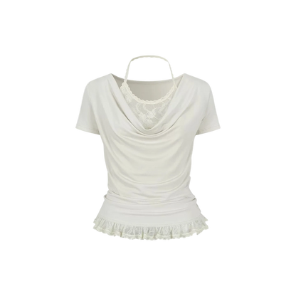 Ballet White Lace Halter Neck T-shirt