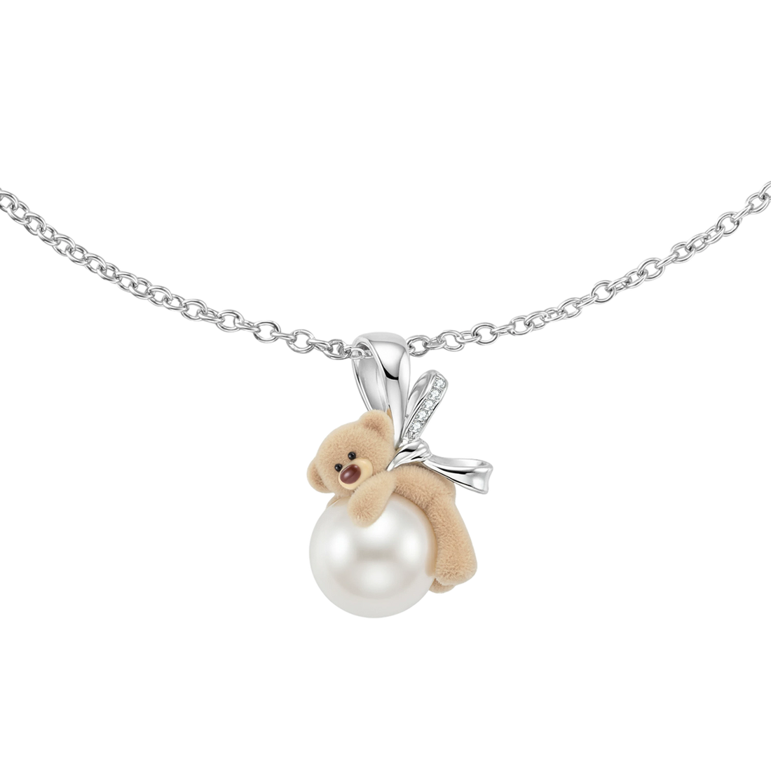 Bear Hug Pearl Pendant Necklace