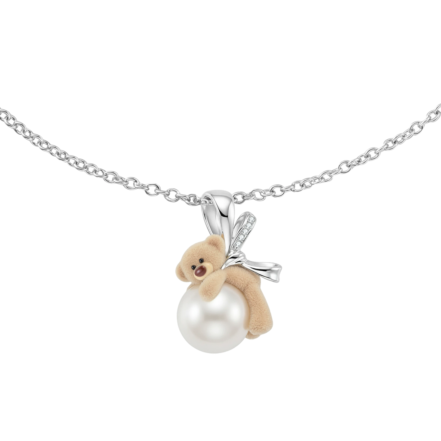 Bear Hug Pearl Pendant Necklace