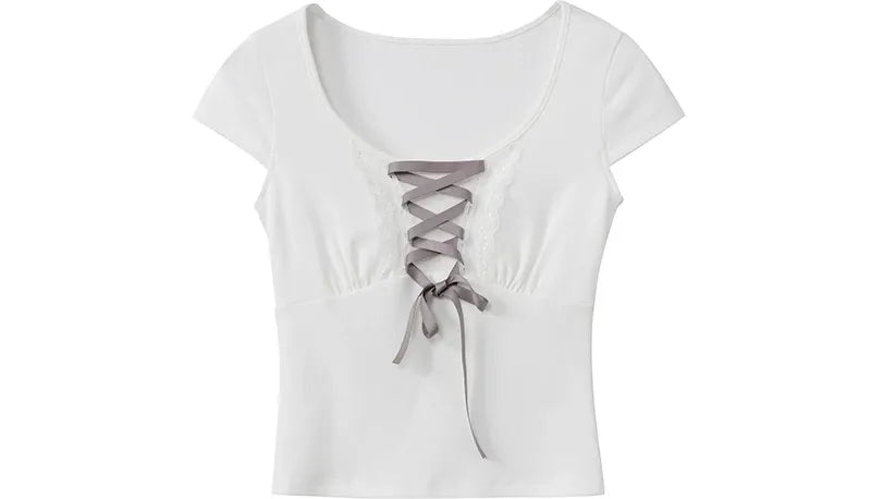 Ribbon U-Neck Knit Top