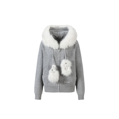 Pom-Pom Hooded Knit Sweater