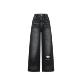 13DE MARZO Bear Appliqué Wide Jeans – Black