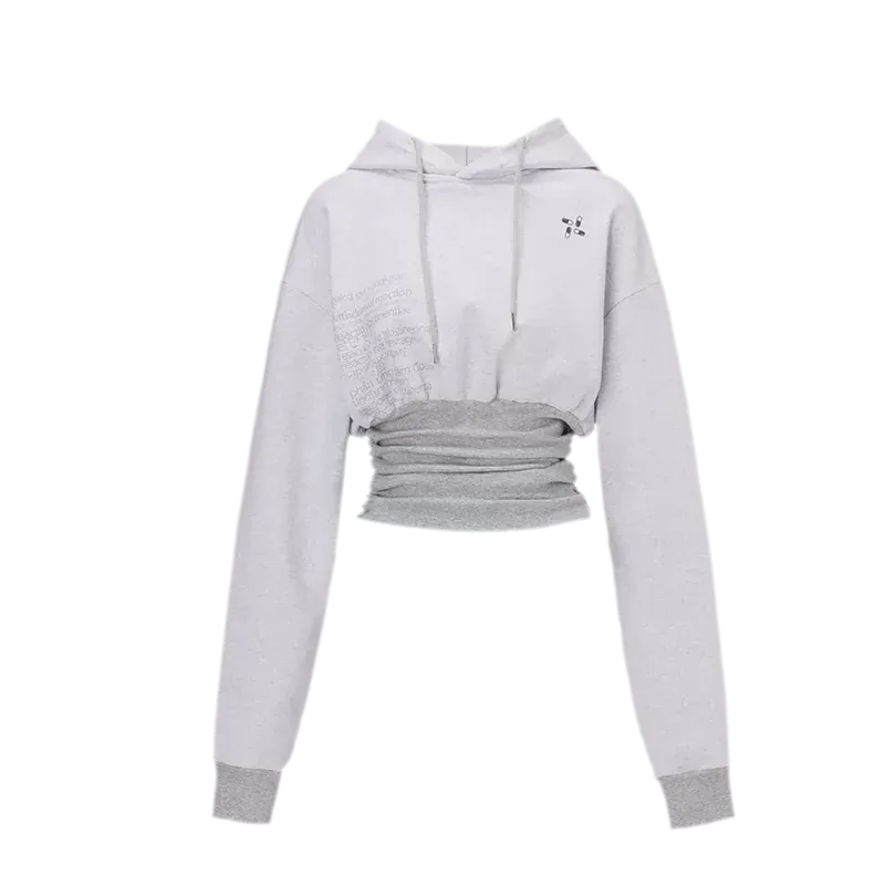 Printed Cinched Cropped Hoodie