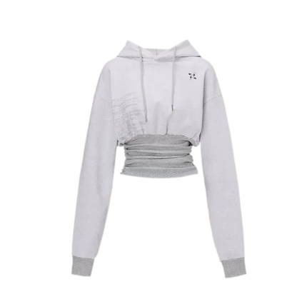 Printed Cinched Cropped Hoodie