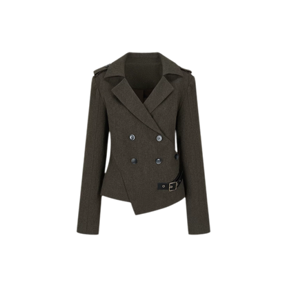 Belted Asymmetric Twill Blazer